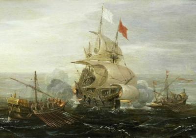Nave francesa siendo atacada por piratas berberiscos