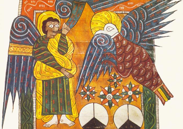 El Quart àngel tocant la trompeta, Apocalipsi 8, Beatus Escorial, c. 950