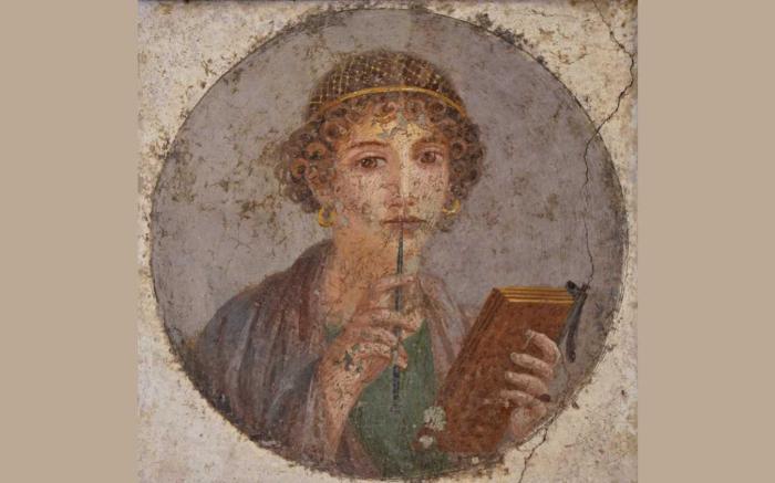 Pintura pompeiana atribuïda a Safo de Lesbos (Pompeia, s. I dC)